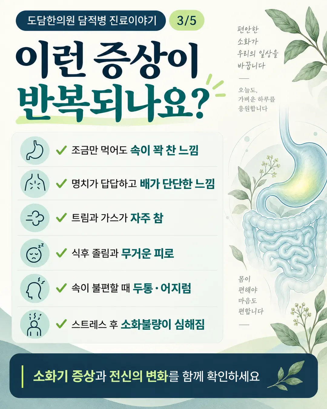 담적병과 만성소화불량에서 반복될 수 있는 여섯 가지 증상 체크리스트