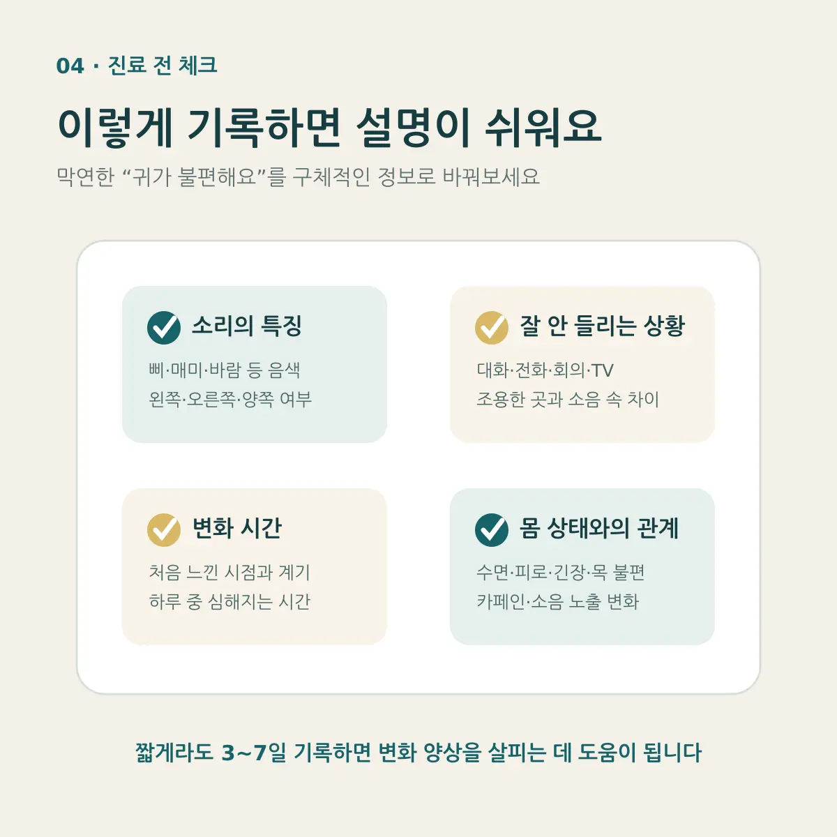 고음역대 난청과 이명 진료 전 확인할 생활 불편 체크표