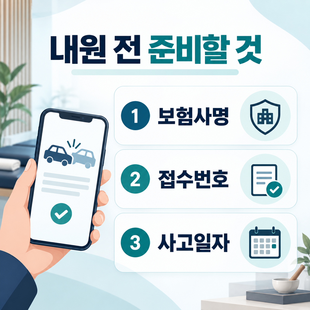 자동차보험 한의원 내원 전 보험사명과 접수번호 준비사항 카드뉴스