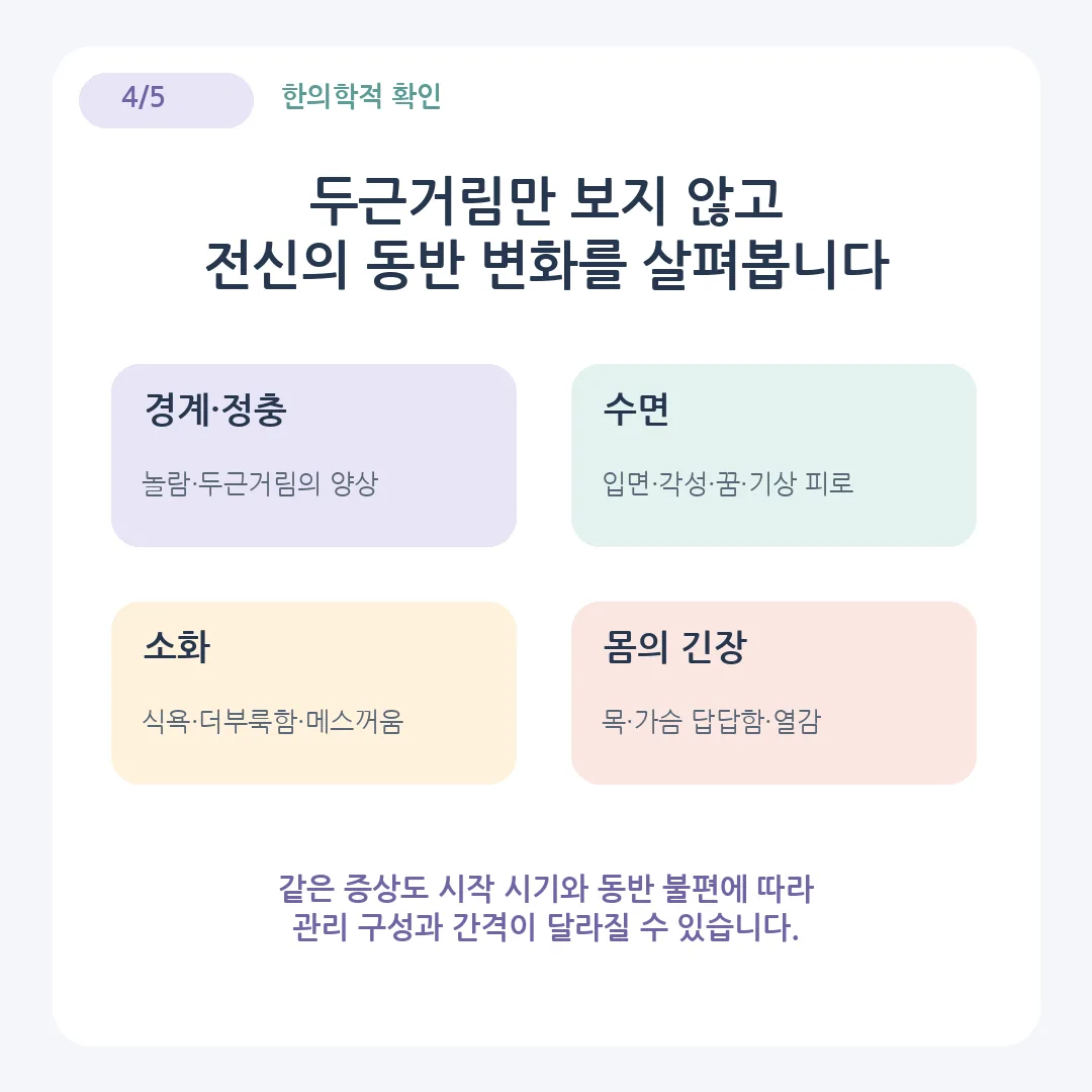 경계 정충 수면 소화 몸의 긴장과 열감을 함께 살피는 공황 증상 한의학 카드뉴스