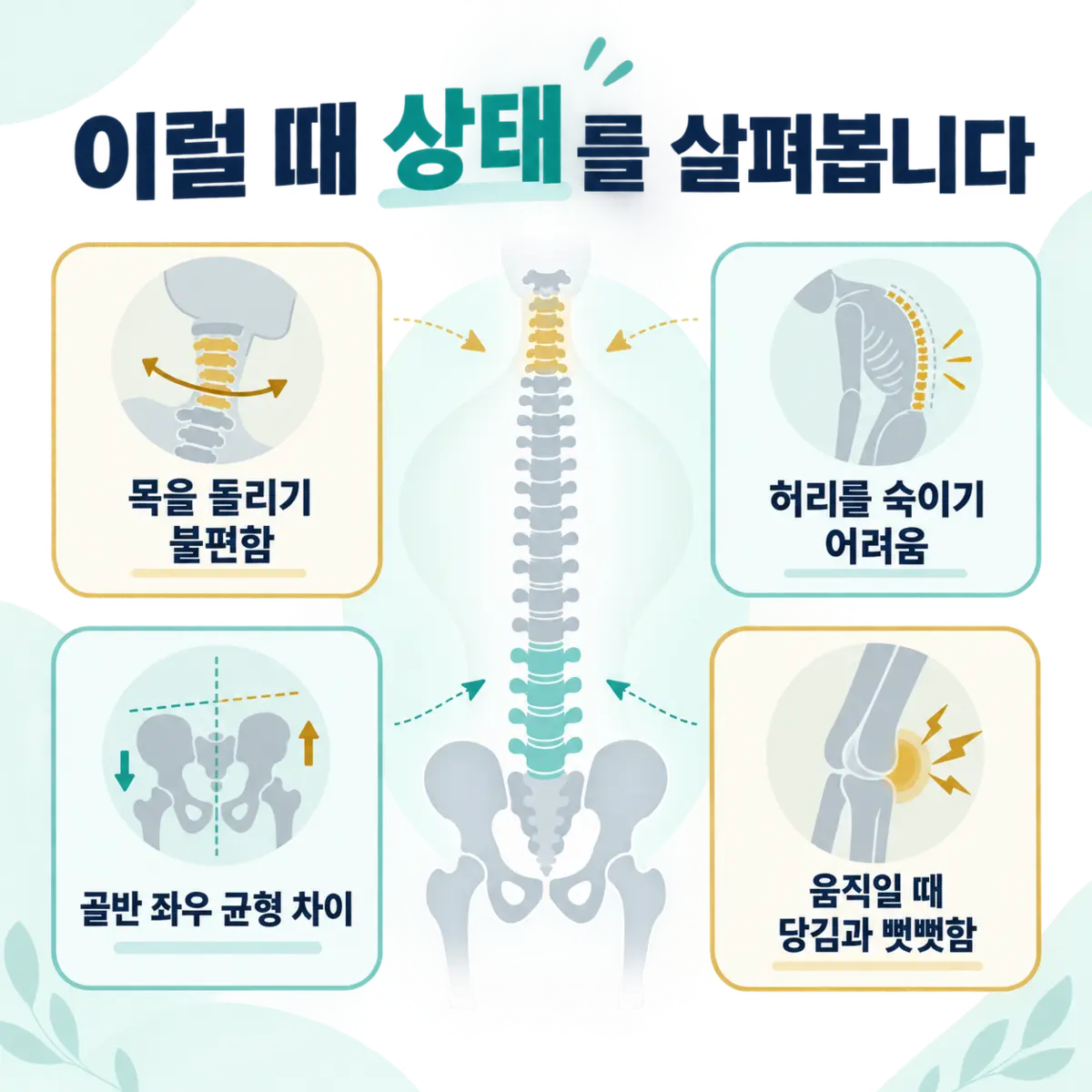 교통사고 후 추나요법을 고려할 수 있는 목·허리·골반 증상