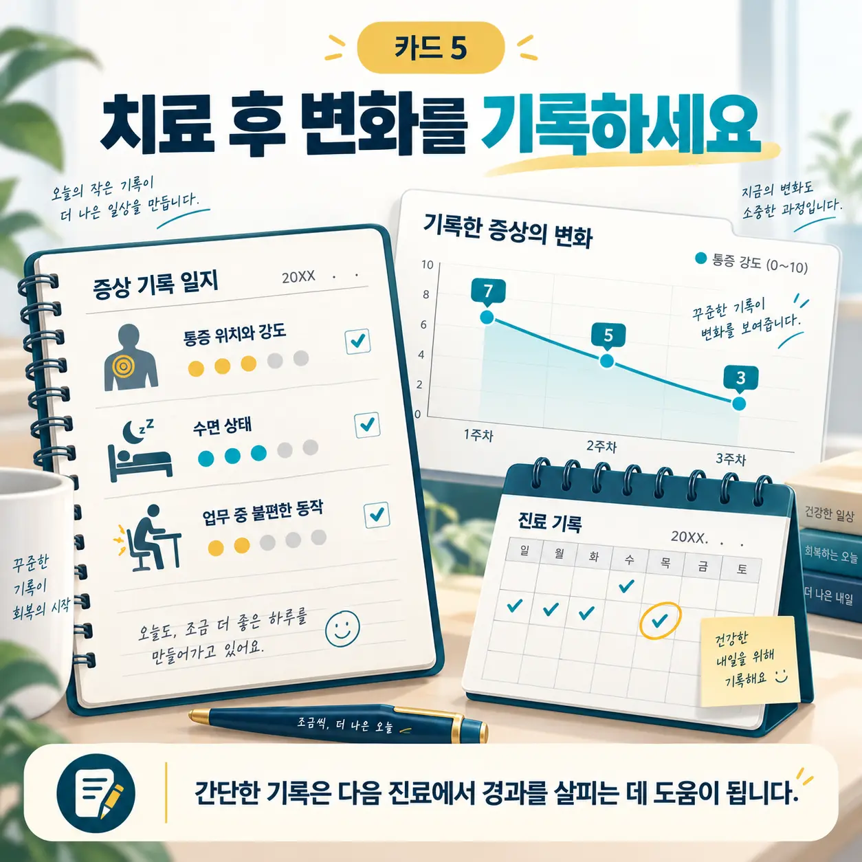 교통사고 치료 후 통증 수면 업무 변화 기록 카드뉴스