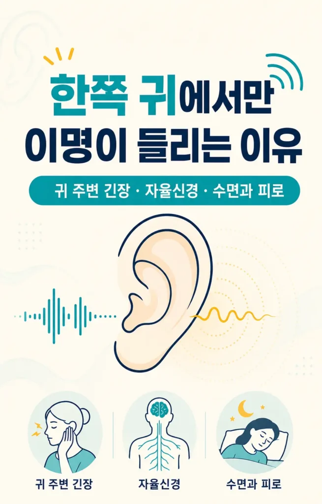 한쪽 귀에서만 이명이 들리는 이유와 귀 주변 긴장·자율신경·수면 피로의 관계