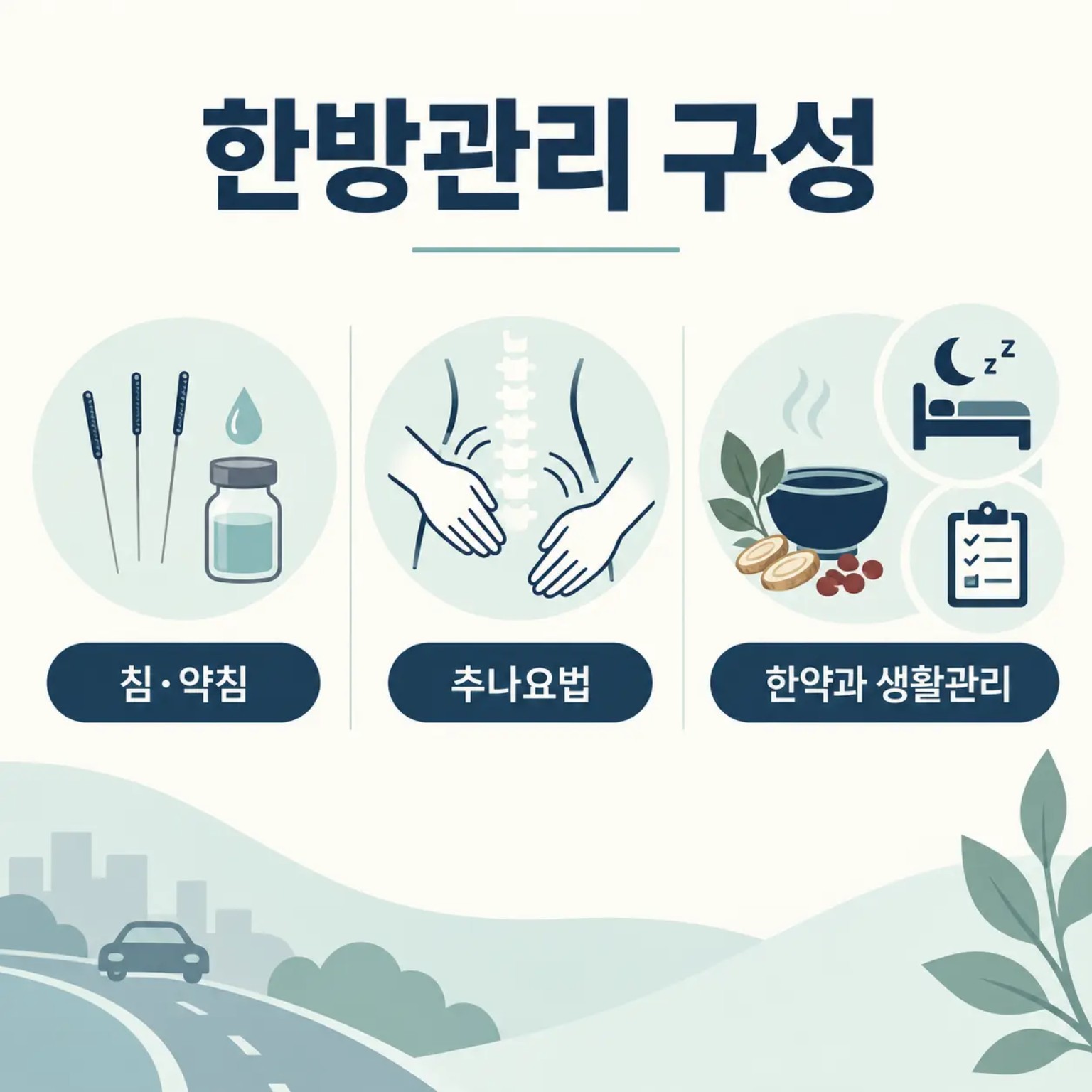 교통사고 침 약침 추나 한약 한방관리 구성 카드뉴스