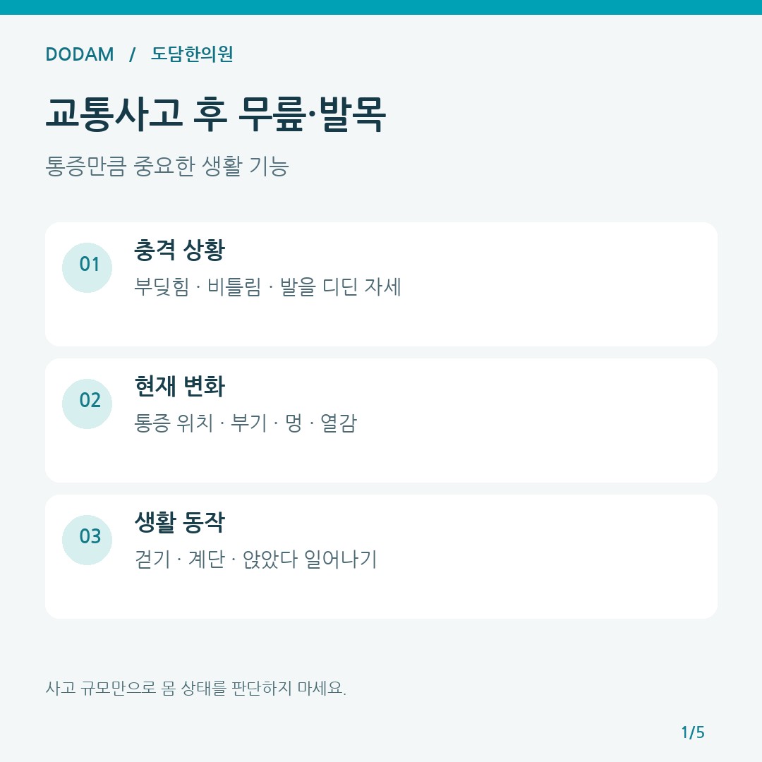교통사고 후 무릎 발목 통증의 충격 상황과 생활 기능 확인표